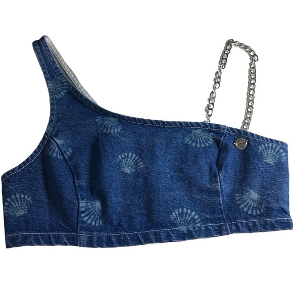 Urban Outfitters Tops - Urban Outfitters Clare Seashell Printed Denim Womens Cropped Top  Size S